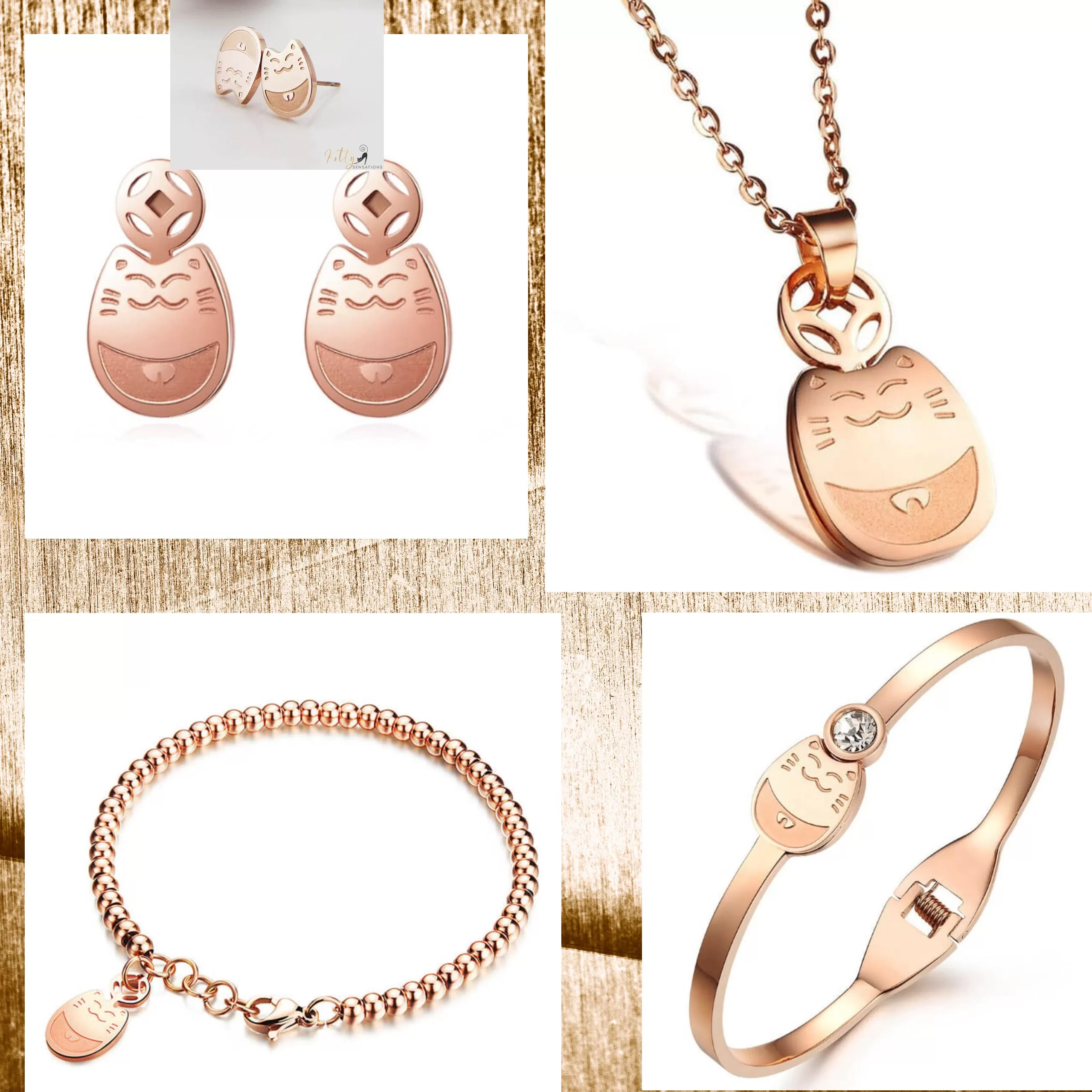 Rose Gold Comfy Cat Set (14K Gold Plated)