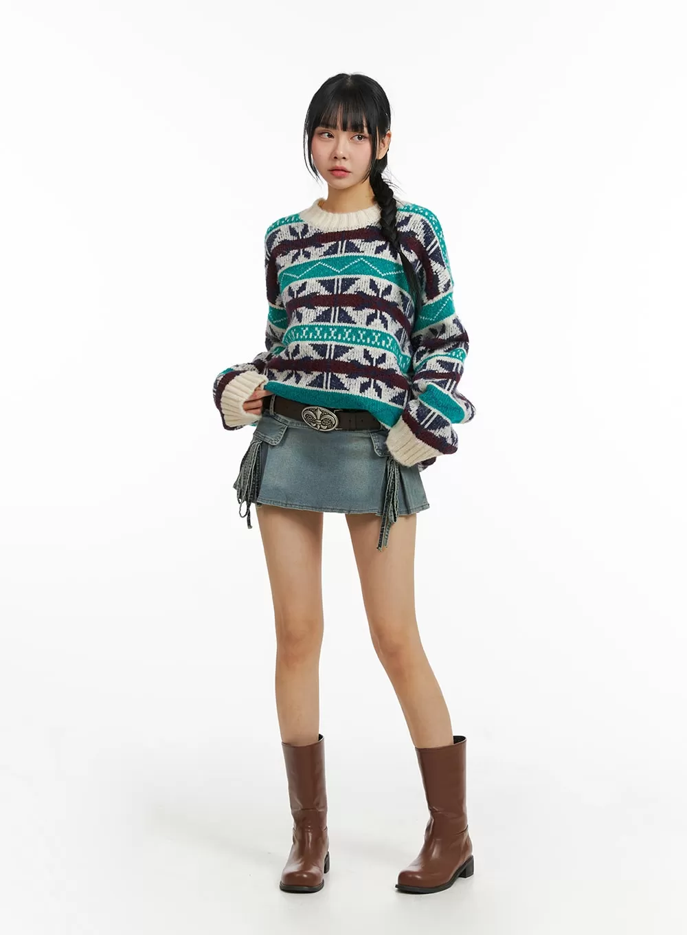 Round Neckline Oversized Knitted Long Sleeve Sweater CJ412