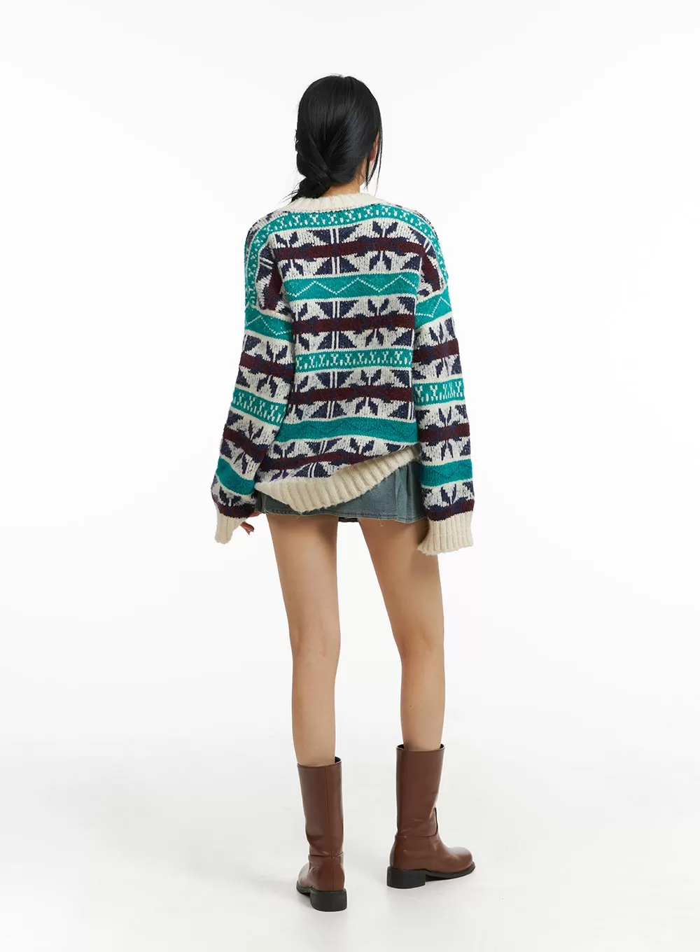 Round Neckline Oversized Knitted Long Sleeve Sweater CJ412