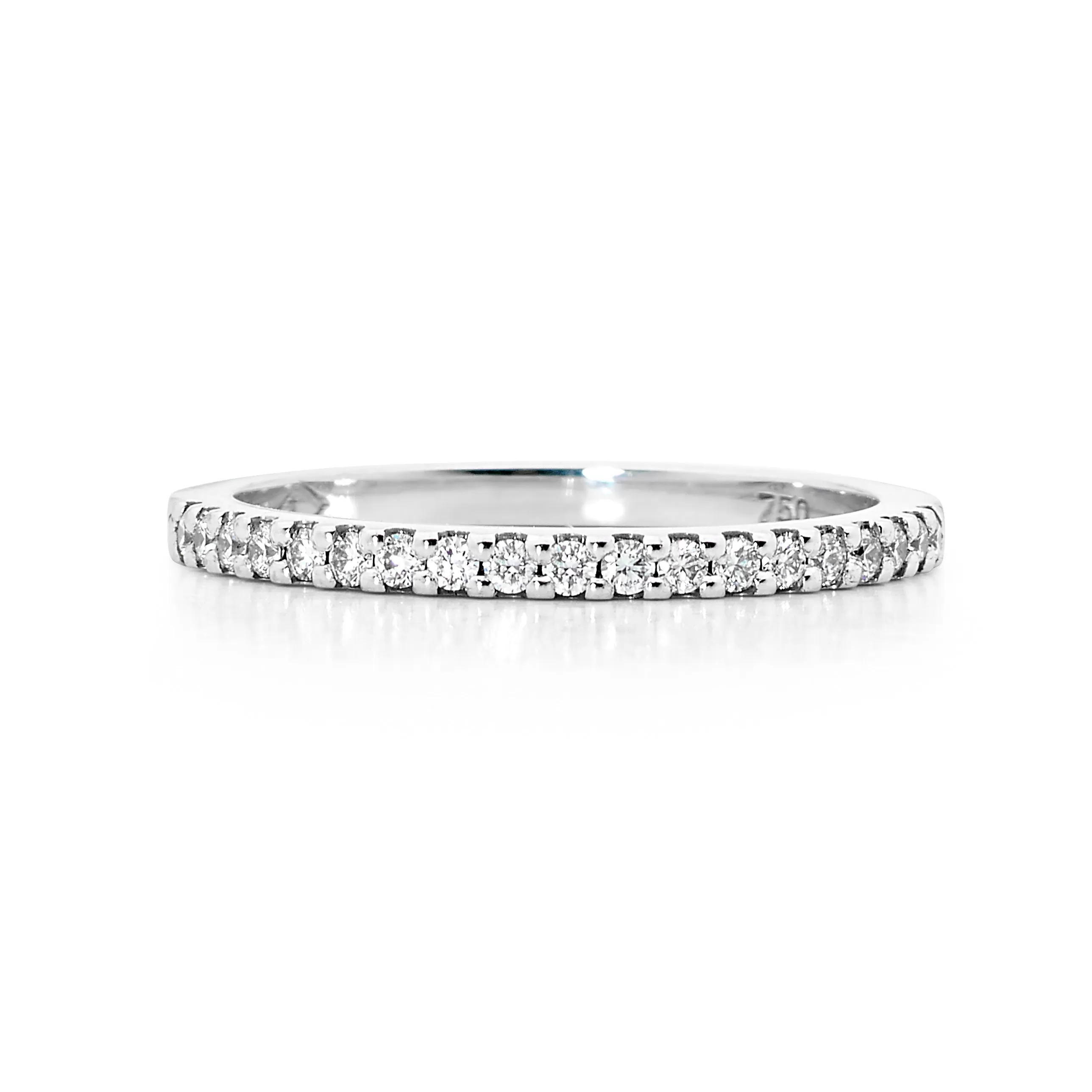 Rounded band shared claw set diamond ring