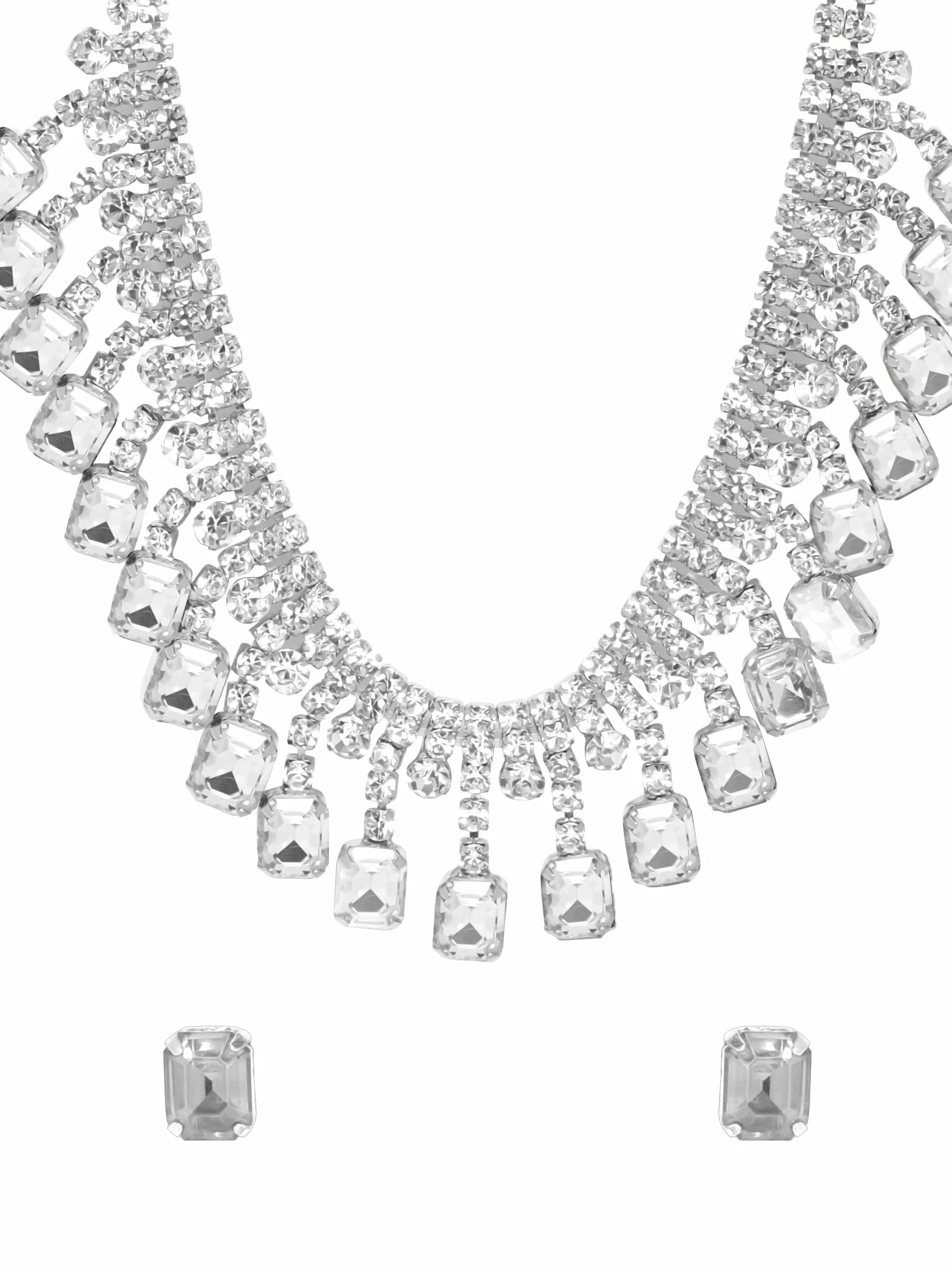 Rubans Serenity Zircon Stone Silver Tone Western Necklace Set