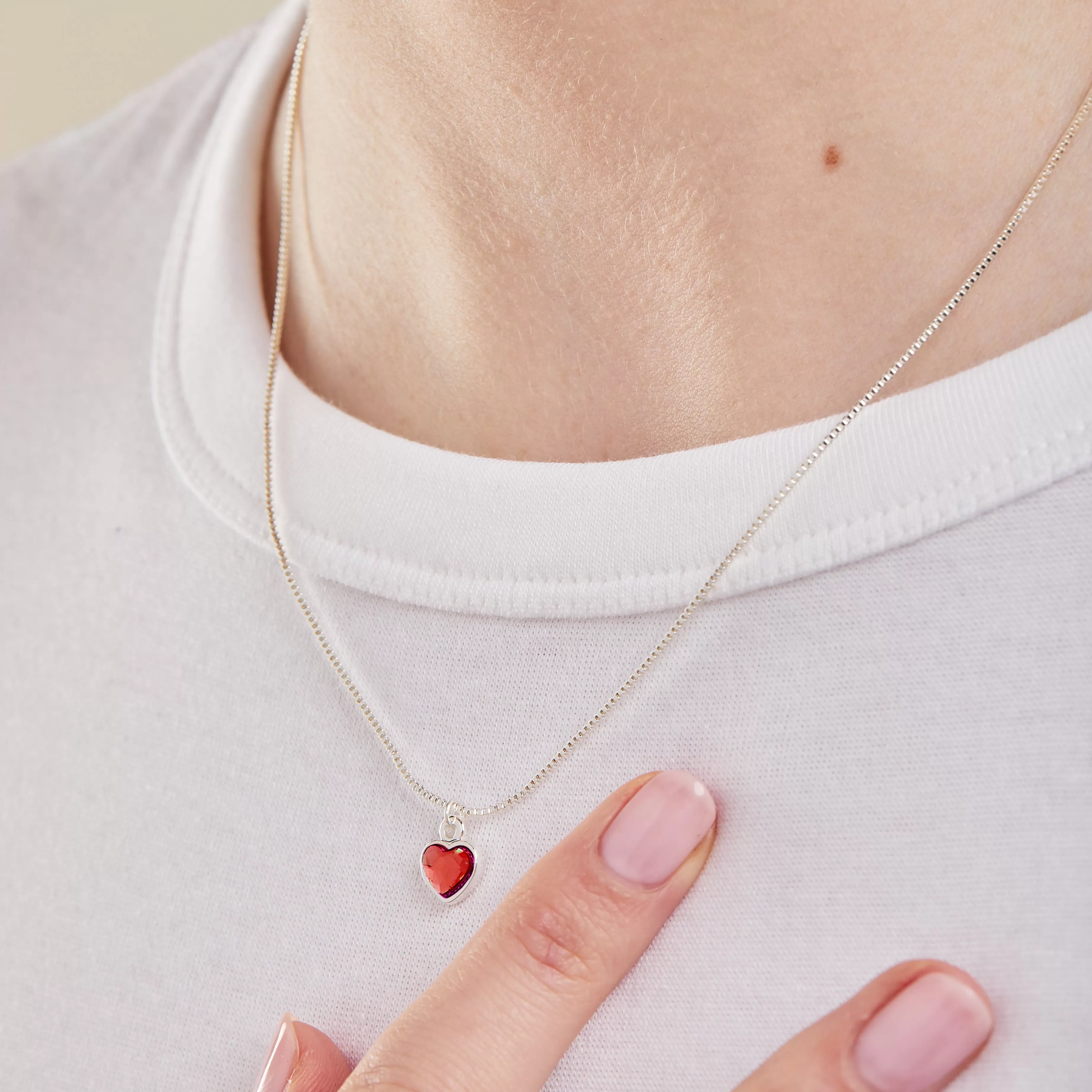 Ruby Heart Necklace, July Birthstone