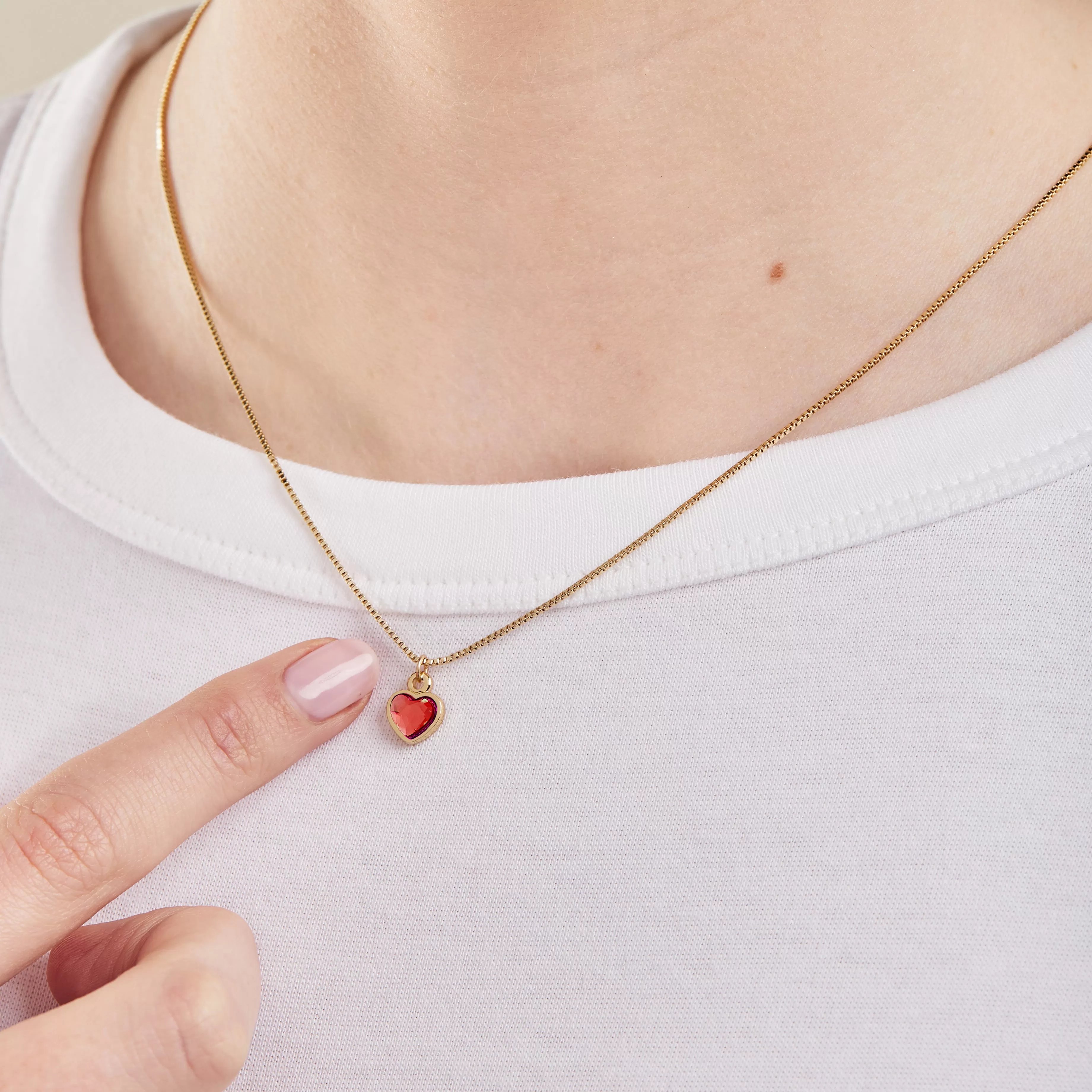 Ruby Heart Necklace, July Birthstone