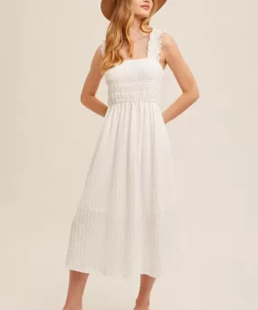 Ruffle Strap Smocked Midi Dress - Ecru