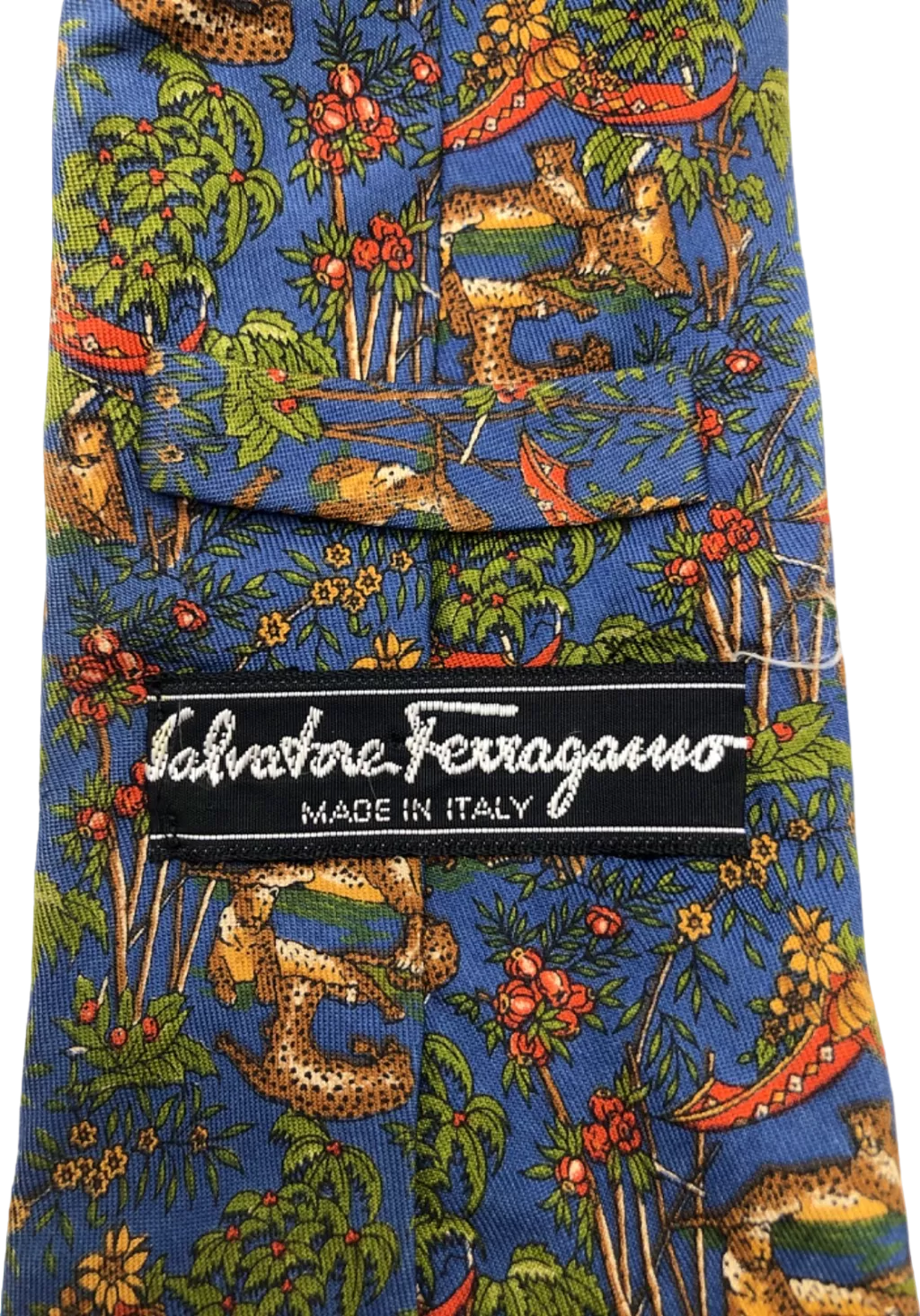 Salvatore Ferragamo Blue Animal Print Silk Tie