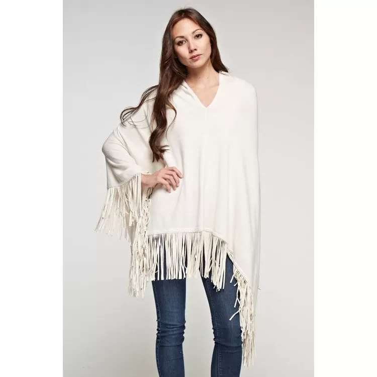 Sandy Fringe Ivory Lovestitch Poncho-SALE