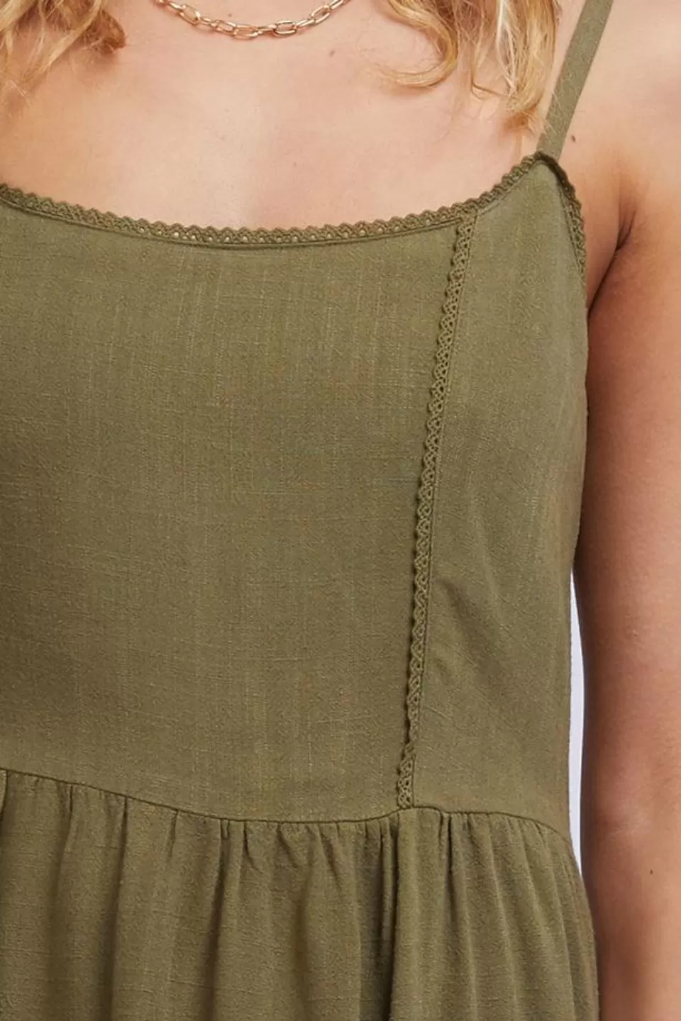 Savanna Washed Khaki Strappy Tiered Mini Dress