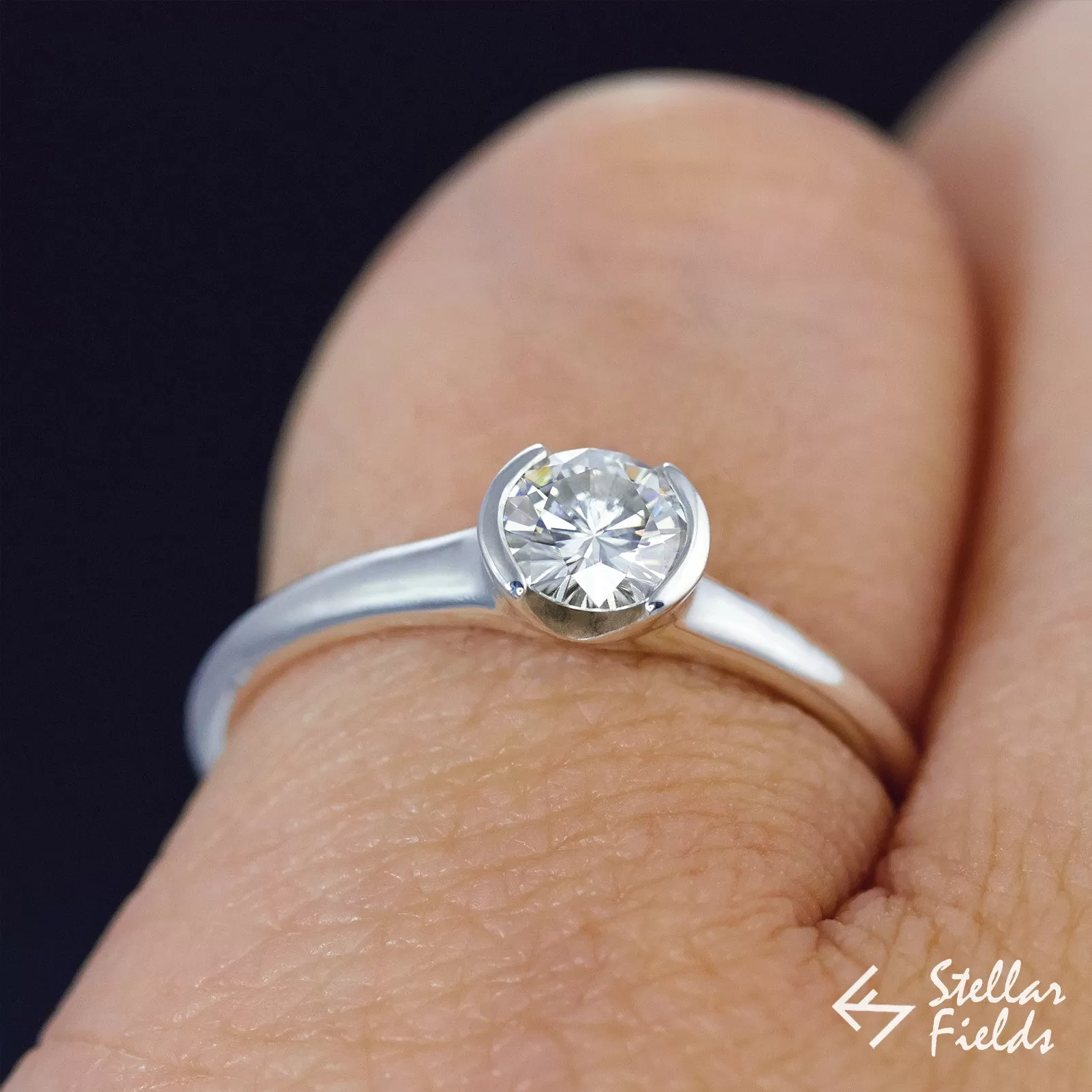 Semi Bezel Solitaire Forever One Moissanite Engagement Promise Ring