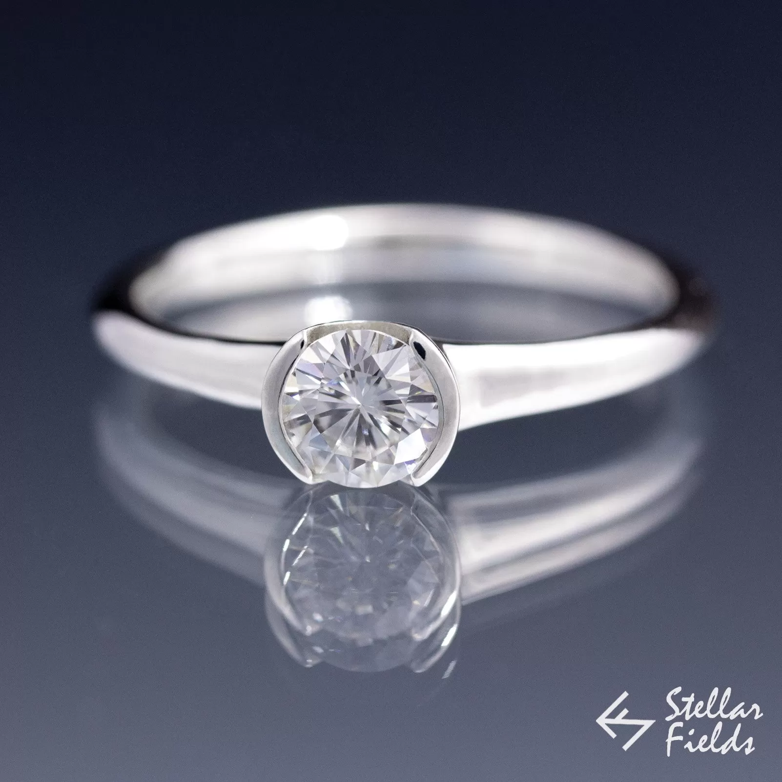 Semi Bezel Solitaire Forever One Moissanite Engagement Promise Ring