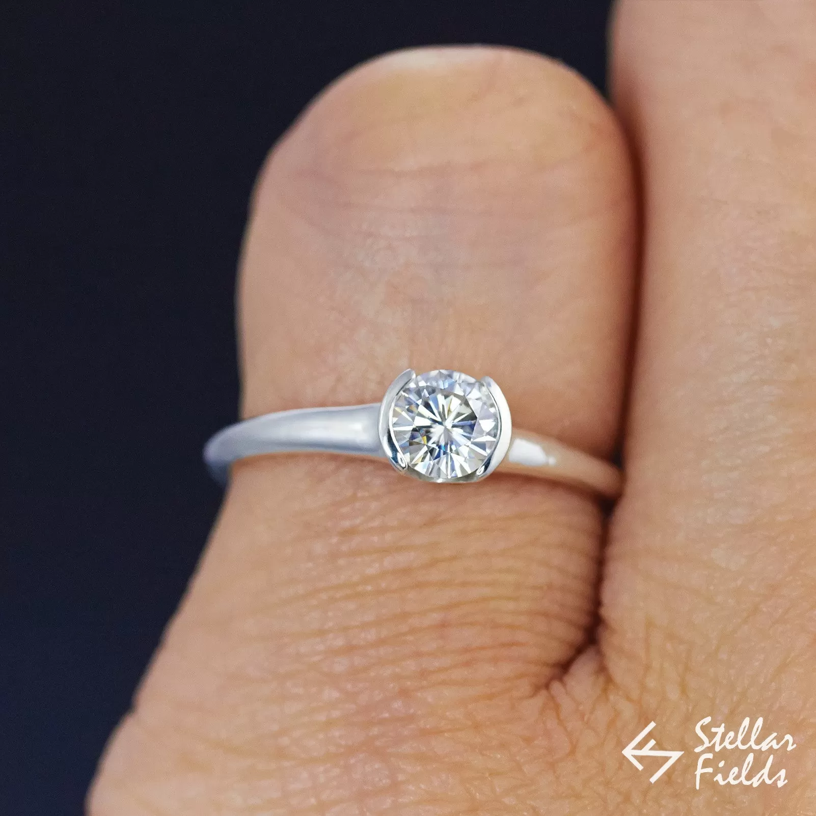 Semi Bezel Solitaire Forever One Moissanite Engagement Promise Ring