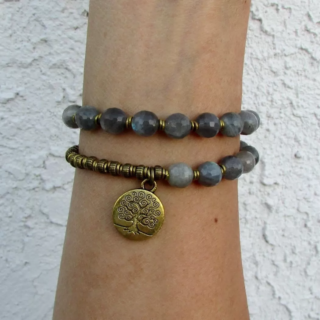 Serendipity, Genuine Labradorite 27 Bead Wrap Mala Bracelet