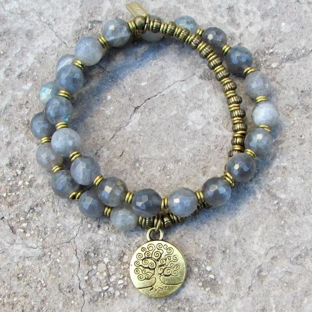 Serendipity, Genuine Labradorite 27 Bead Wrap Mala Bracelet