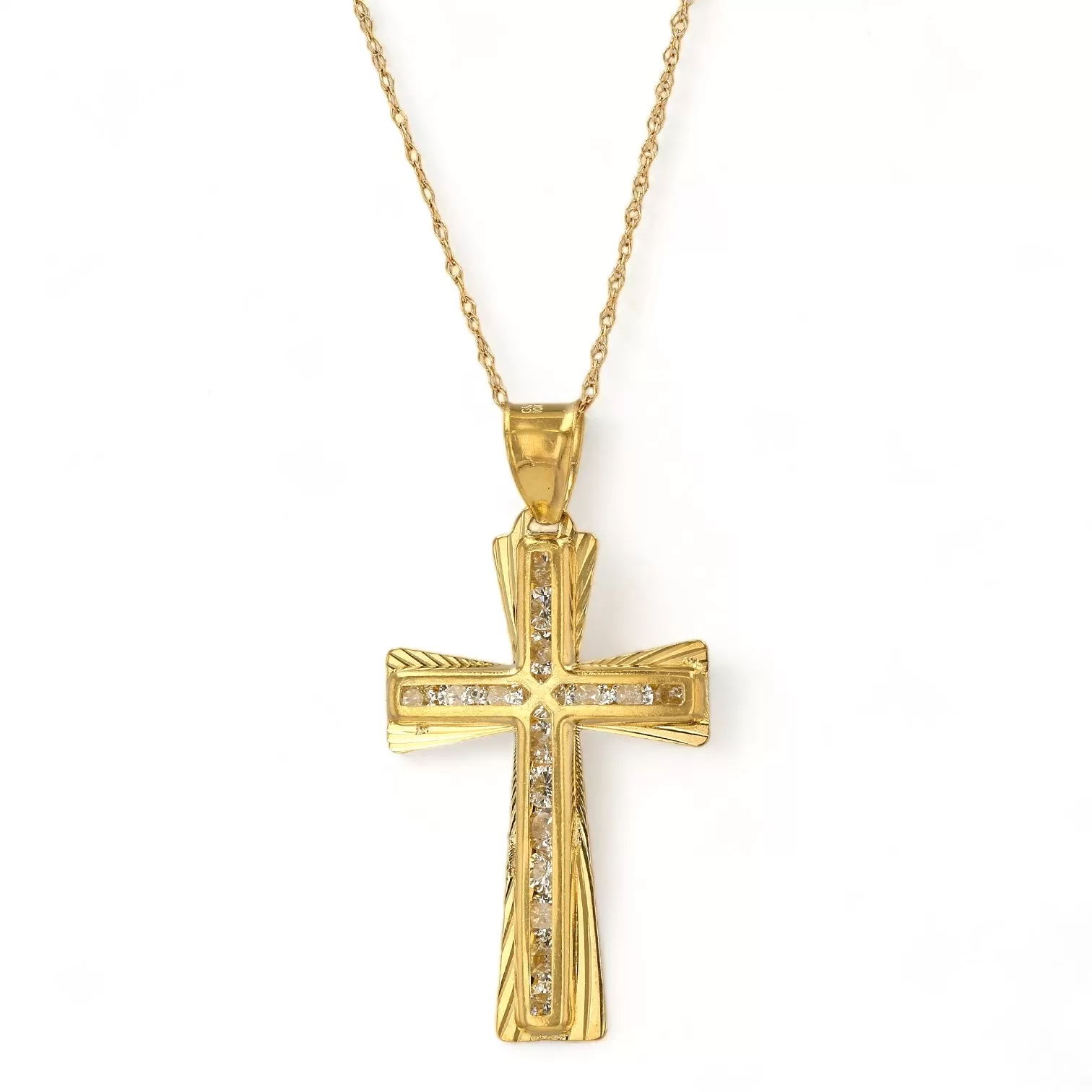 Set yellow gold 14k Singapore chain Cz cross pendant -62836