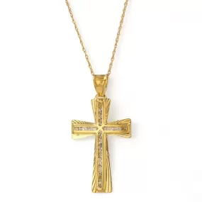 Set yellow gold 14k Singapore chain Cz cross pendant -62836