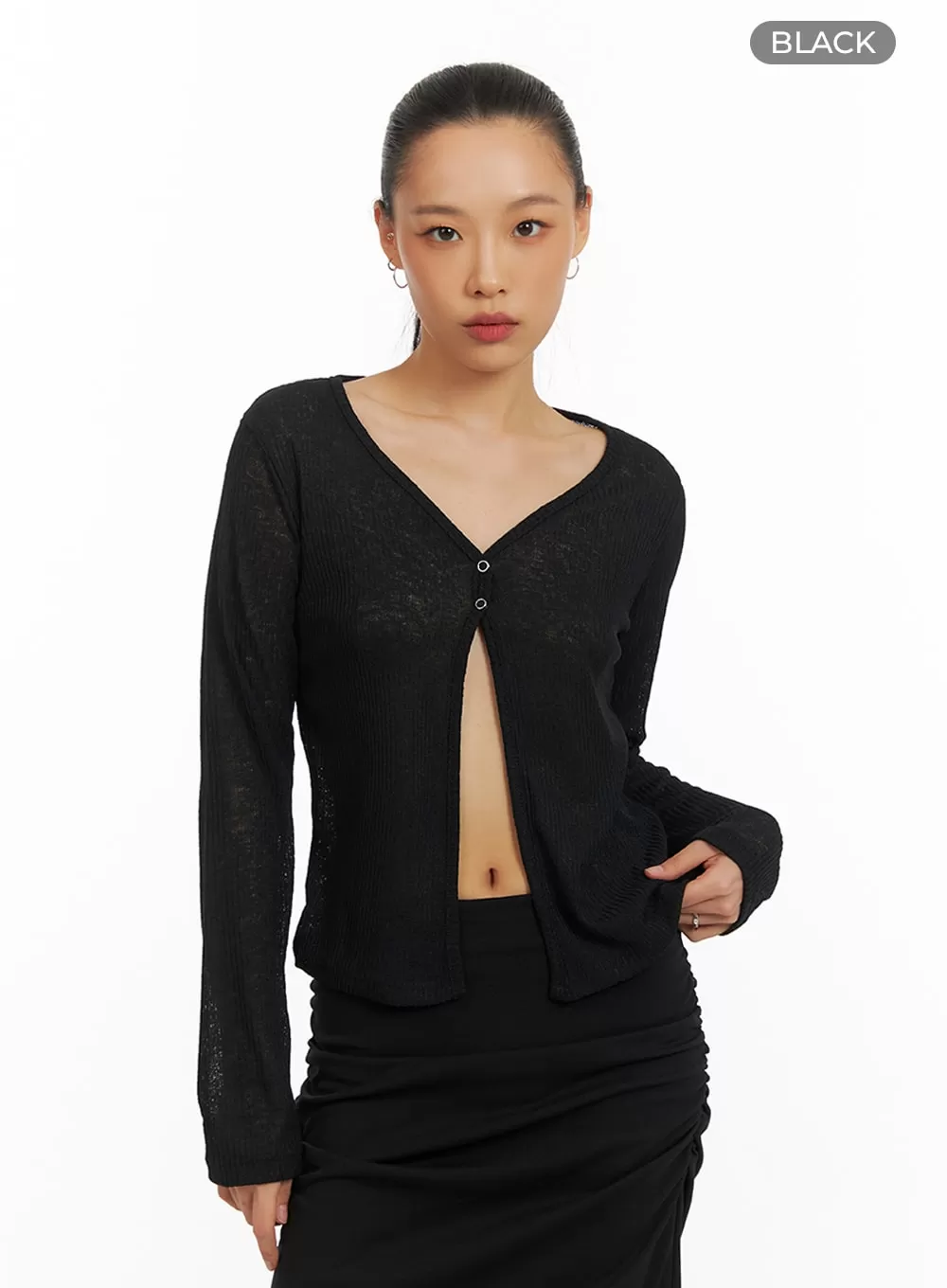 Sheer Open Slit V-Neck Cardigan IA417