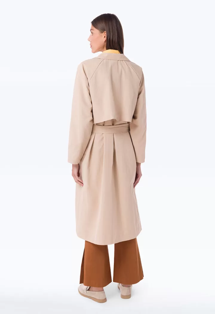 Shoulder Overlap Solid Long Coat