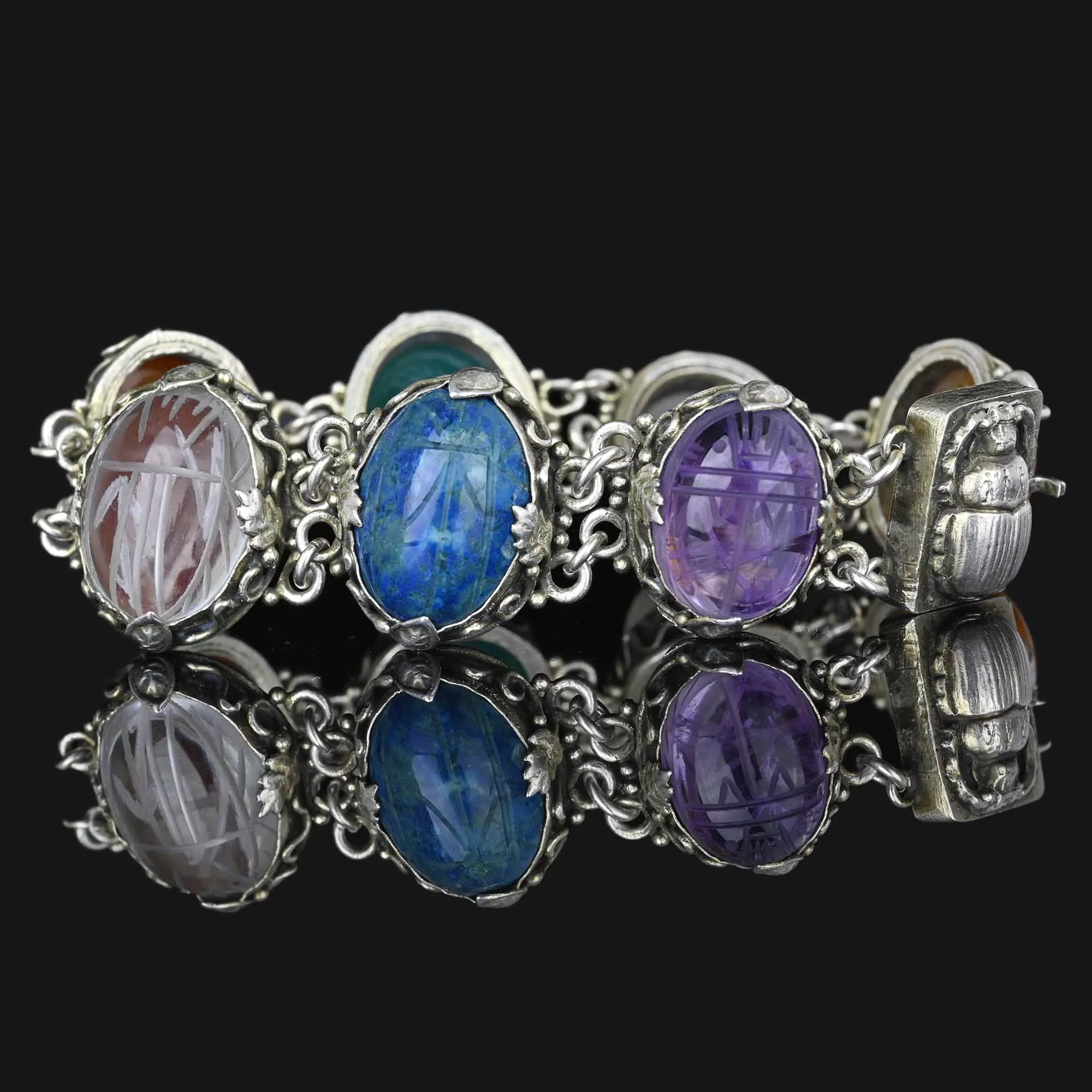 Silver Arts & Crafts Gemstone Scarab Bracelet