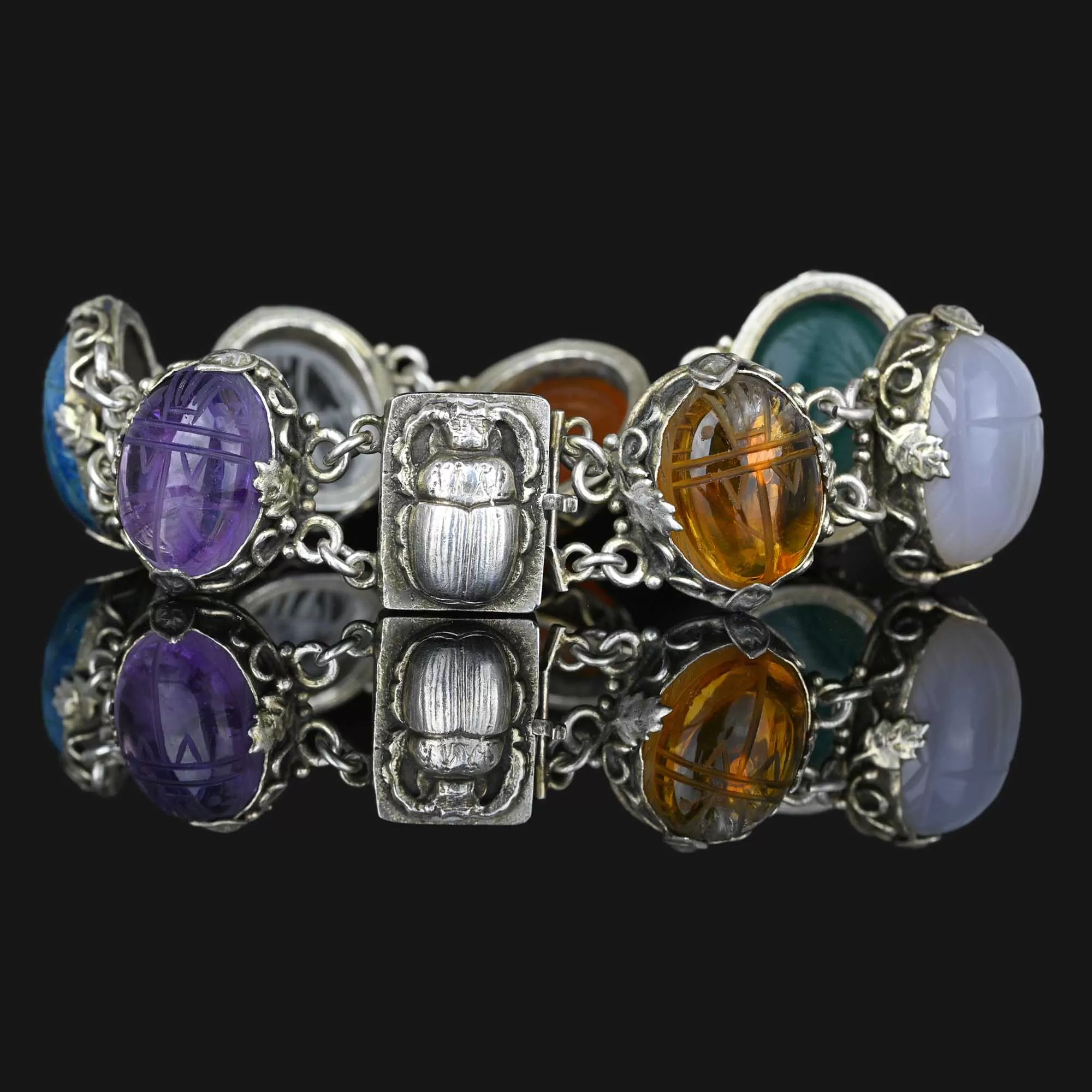 Silver Arts & Crafts Gemstone Scarab Bracelet