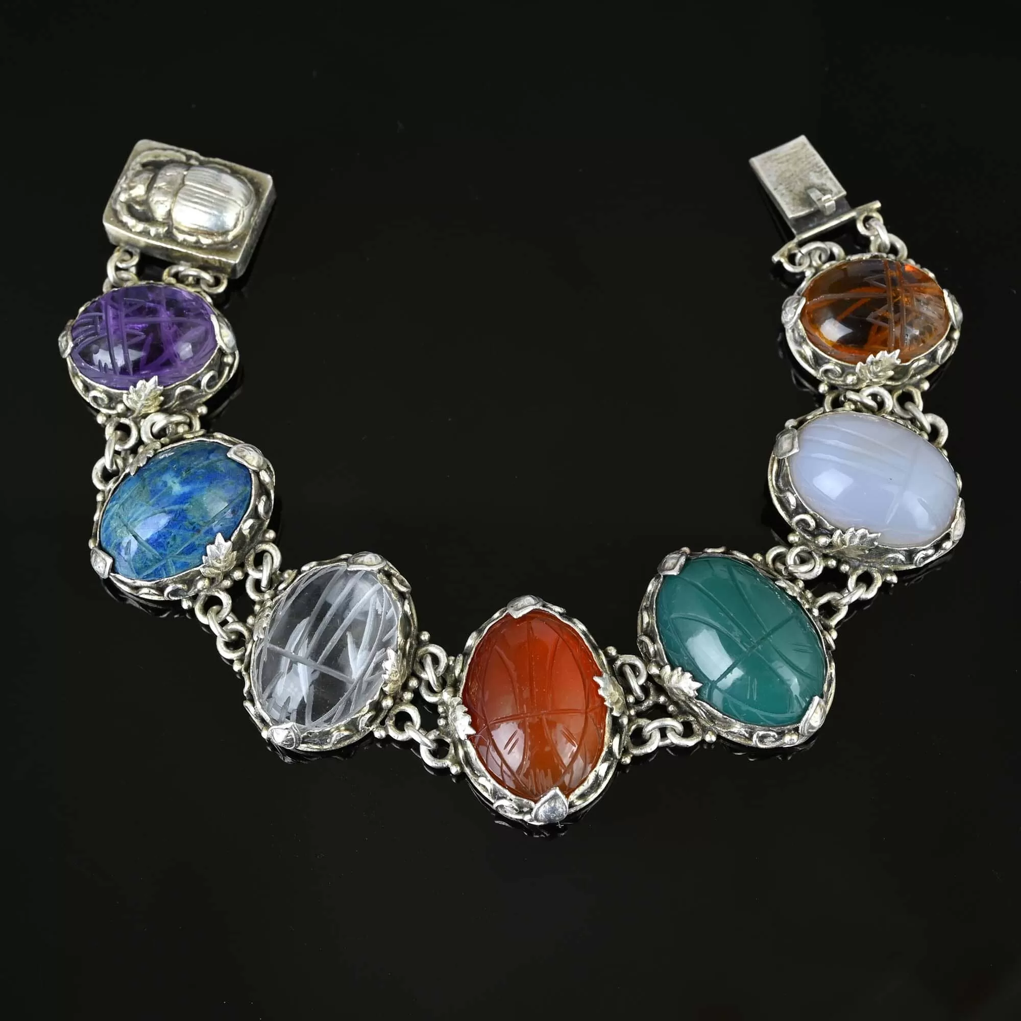 Silver Arts & Crafts Gemstone Scarab Bracelet