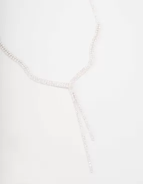 Silver Fine Ribbon Cubic Zirconia Lariat Necklace