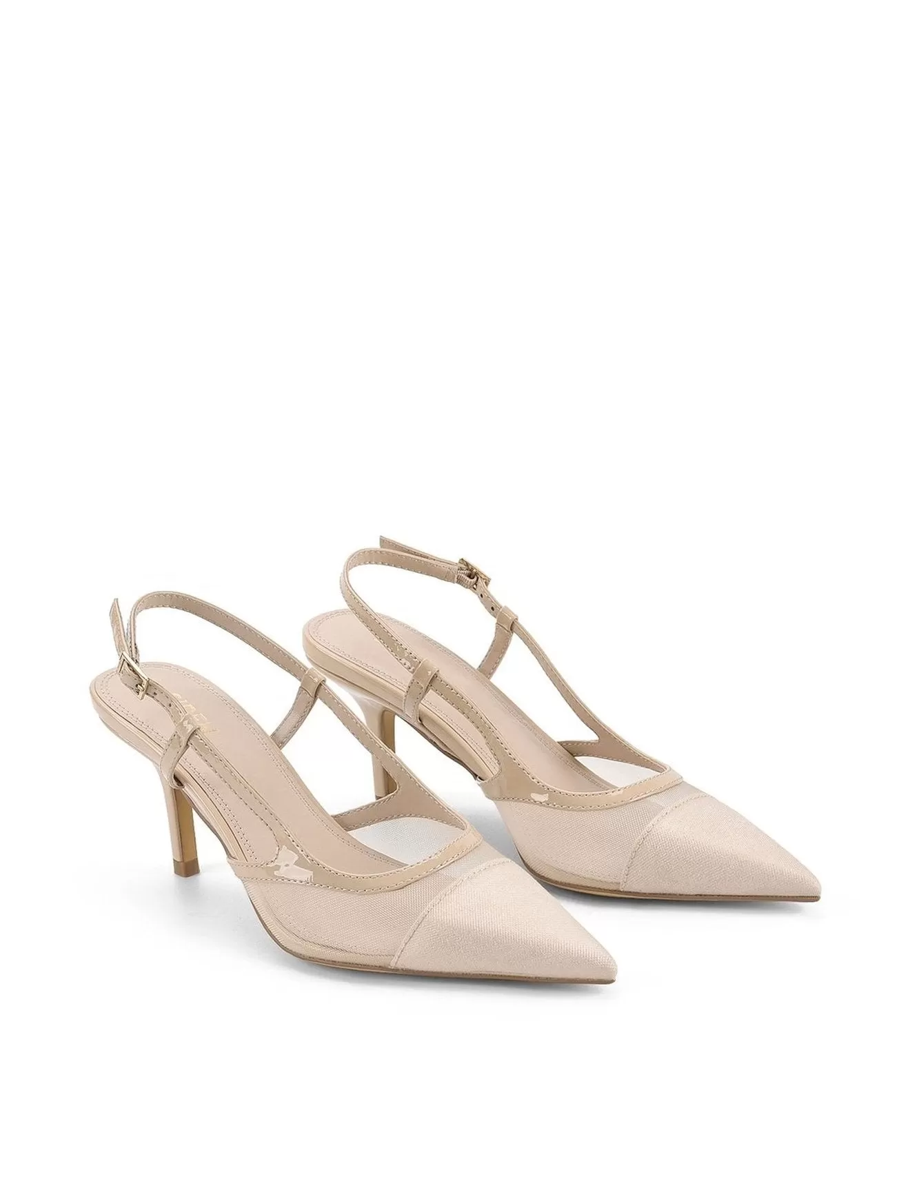 Sissy Point Toe Slingbacks - Nude Patent Leather/Mesh