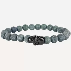 Skull 8mm Round Gemstone Bracelet Matt Serpentine