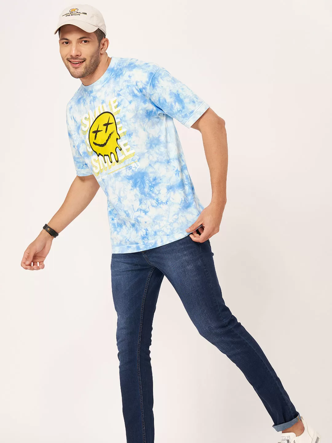 Sky Blue Printed Half Sleeve Tie-Dye T-shirt