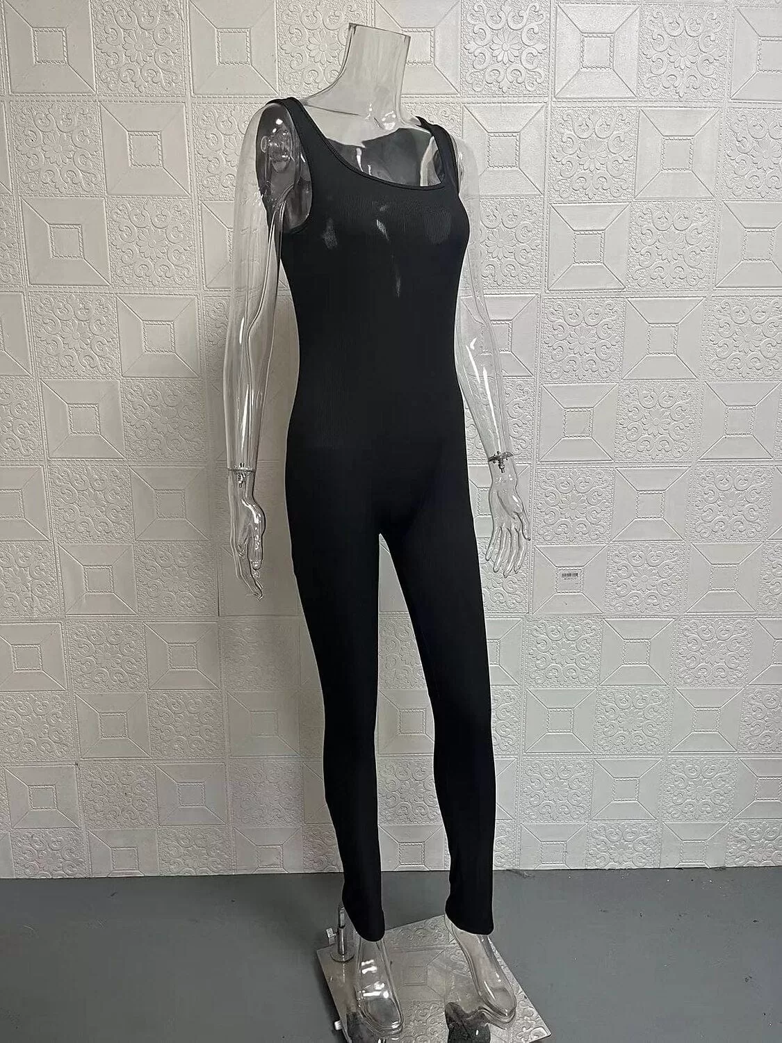 Sleeveless Women's Catsuit in Black, White, and Blue