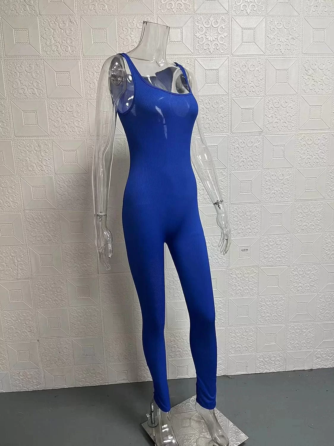 Sleeveless Women's Catsuit in Black, White, and Blue