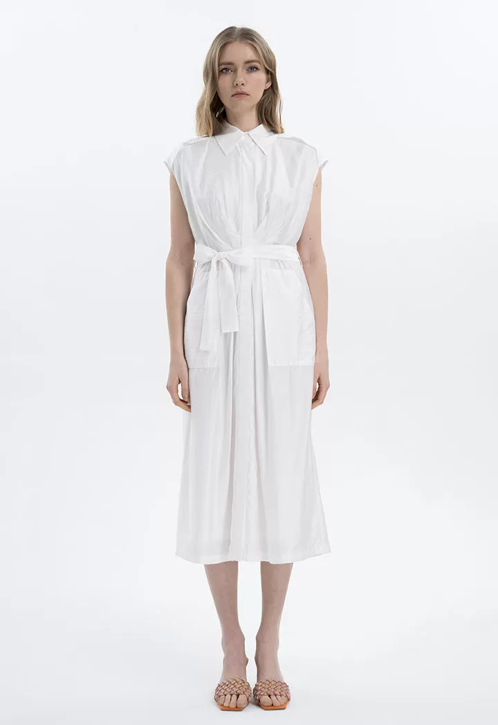 Solid Midi Gathered Waist Dress