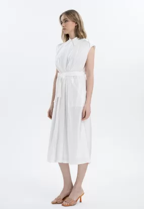 Solid Midi Gathered Waist Dress