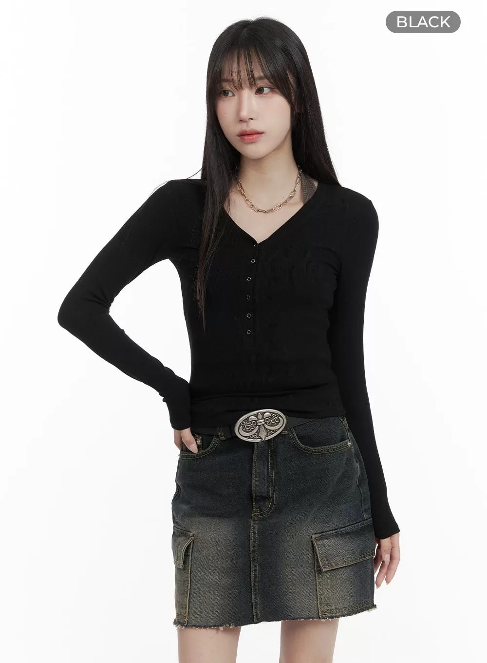 Solid Quarter Buttoned Long Sleeve CA402