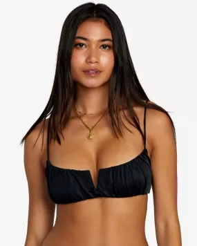 Solid Shirred V-Wire Bralette Bikini Top - Black