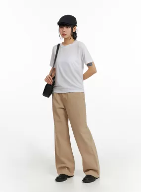 Solid Straight Leg Trousers IM414