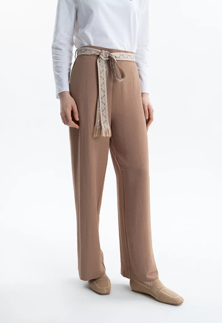 Solid Trouser With Embroidered Belt