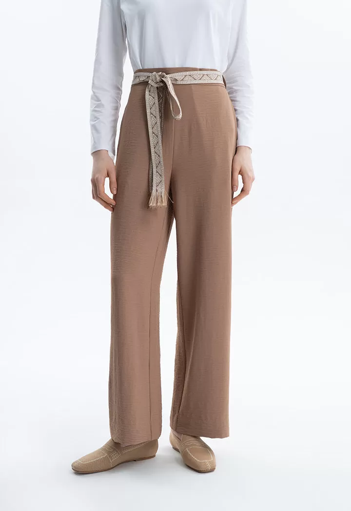 Solid Trouser With Embroidered Belt