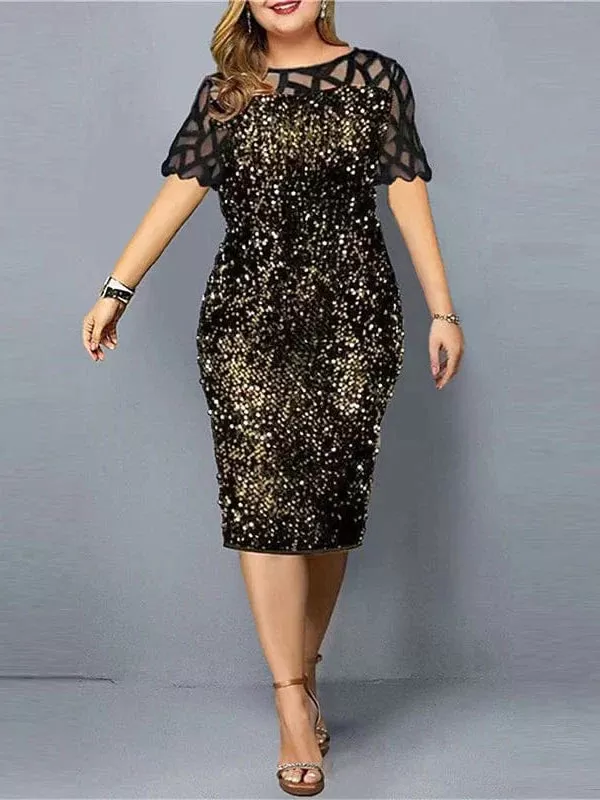 Sparkling Gold Sequin Plus Size Midi Dress