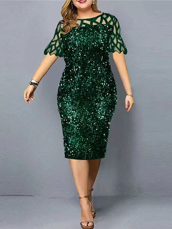 Sparkling Gold Sequin Plus Size Midi Dress