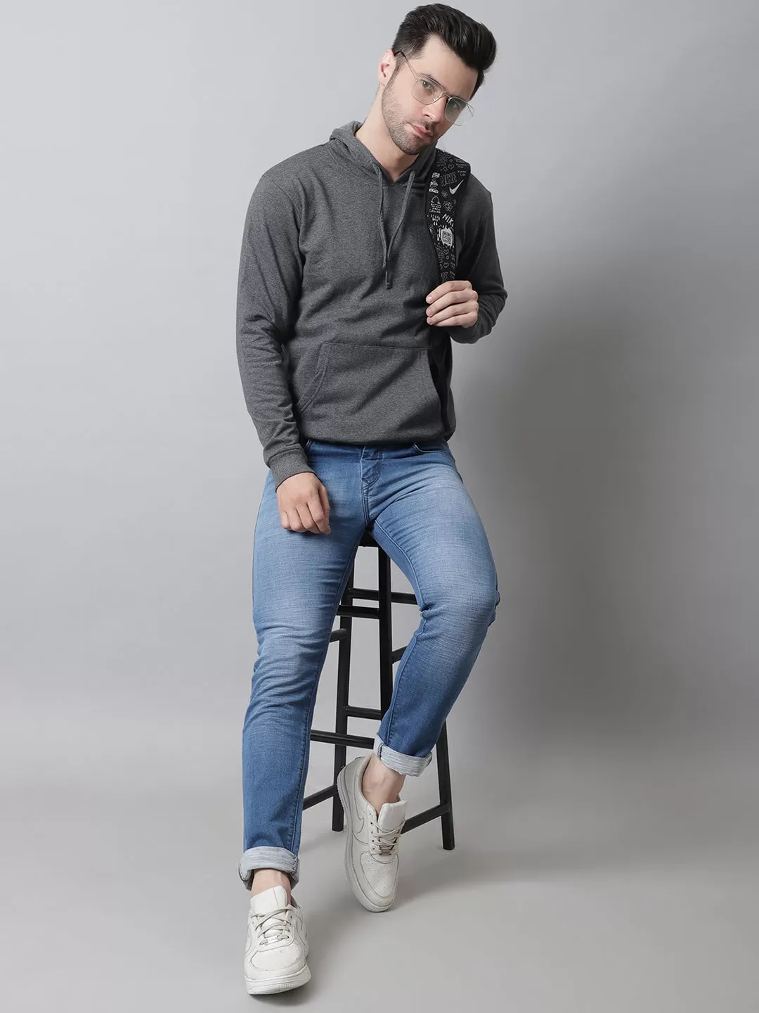 Style Quotient Men Grey Hooded Sweatshirt