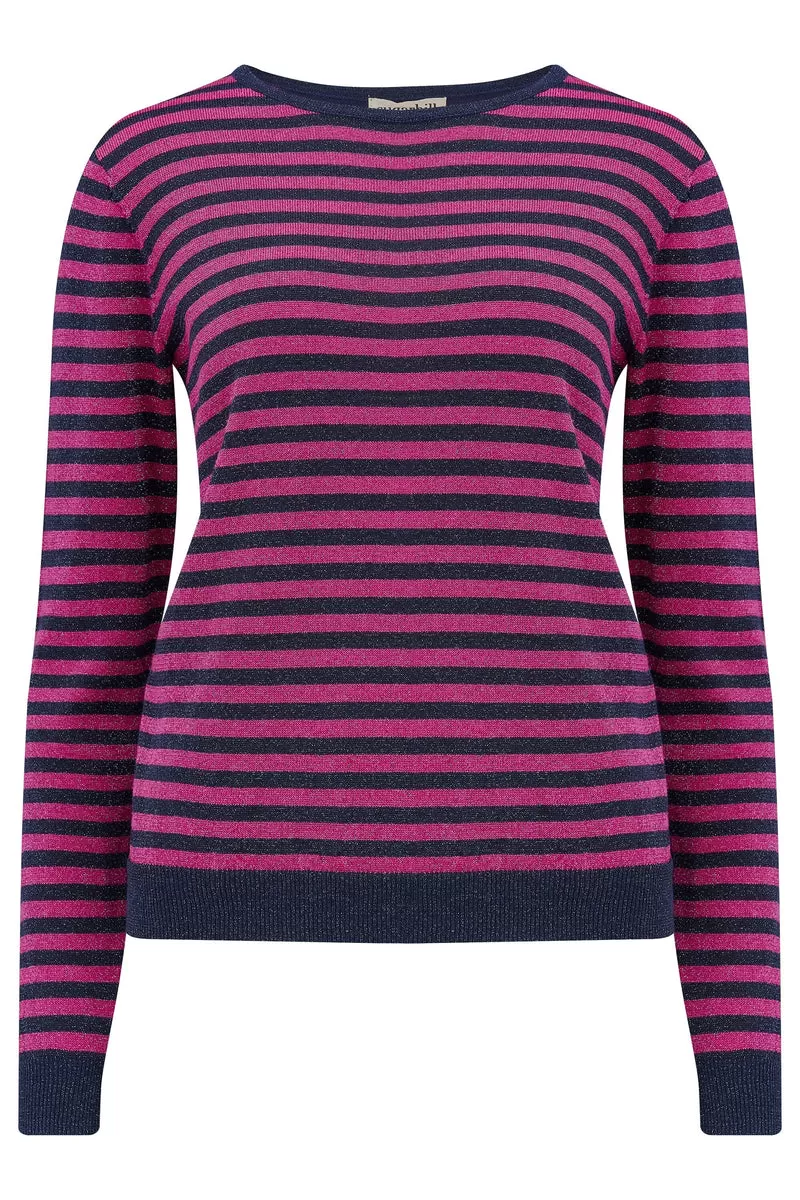 Sugarhill - Rowena Jumper - Navy Pink Sparkle Stripe