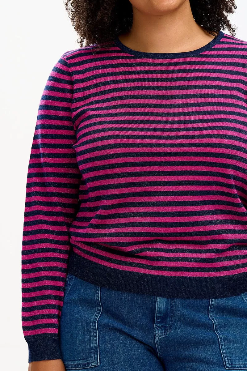 Sugarhill - Rowena Jumper - Navy Pink Sparkle Stripe