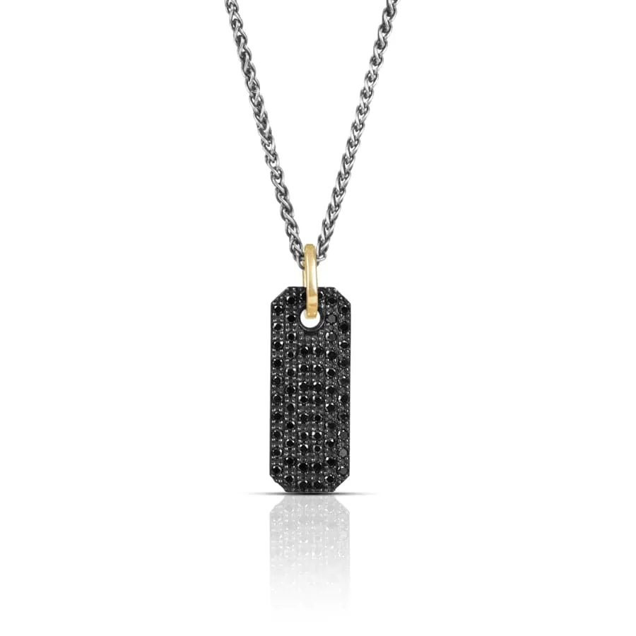 SUNEERA BLACK RHODIUM STERLING SILVER TEXTURED GEO BAR PENDANT WITH BLACK DIAMONDS