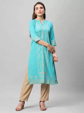 Turquoise Ornamental Printed Kurta