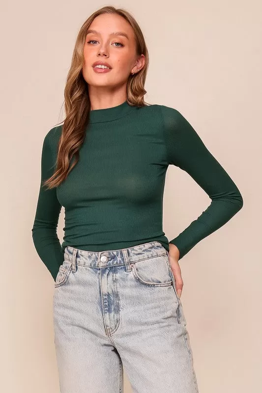 Turtleneck Ribbed Knit Top