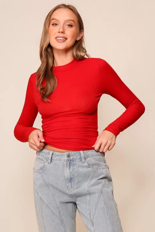 Turtleneck Ribbed Knit Top