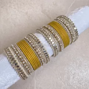 Urvi Mirror Bangle Set - Yellow