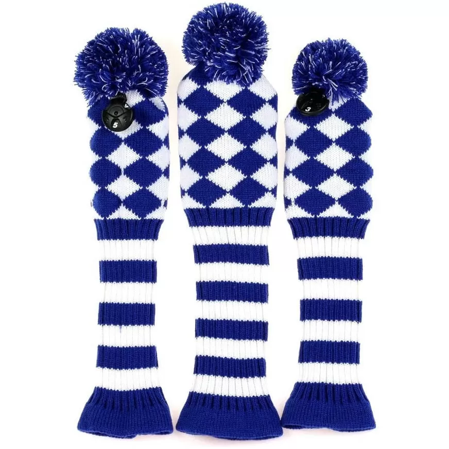 Volf Golf Knit Blue White Diamond Headcover Set