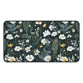 White Daisy Dark Cottagecore Wildflower Laptop Computer Desk Mat Mousepad