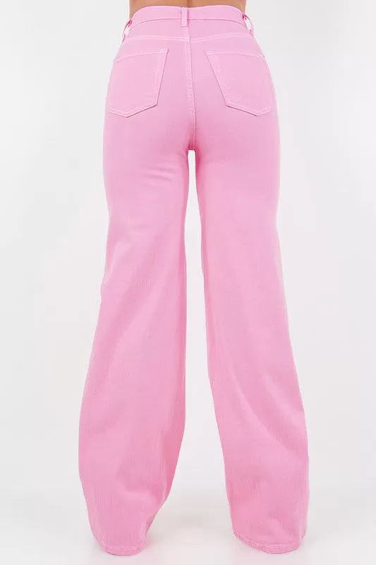 Wide Leg Jean in Bubble Gum Pink