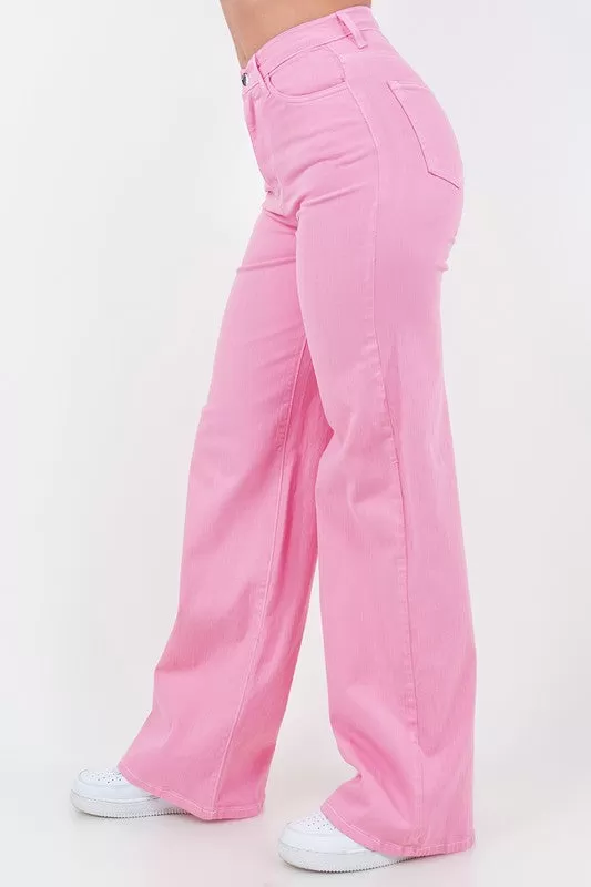 Wide Leg Jean in Bubble Gum Pink